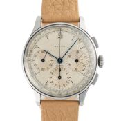 A GENTLEMAN'S LARGE SIZE STAINLESS STEEL ZENITH COMPAX CHRONOGRAPH WRIST WATCH CIRCA 1950, REF.