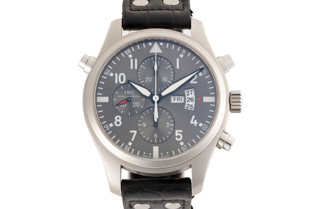 A GENTLEMAN'S STAINLESS STEEL IWC PILOT DOUBLE CHRONOGRAPH WRIST WATCH DATED 2015, REF. IW377805 - Image 1 of 2