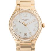 A FINE LADIES 18K SOLID ROSE GOLD & DIAMOND PATEK PHILIPPE TWENTY-4 AUTOMATIC BRACELET WATCH DATED