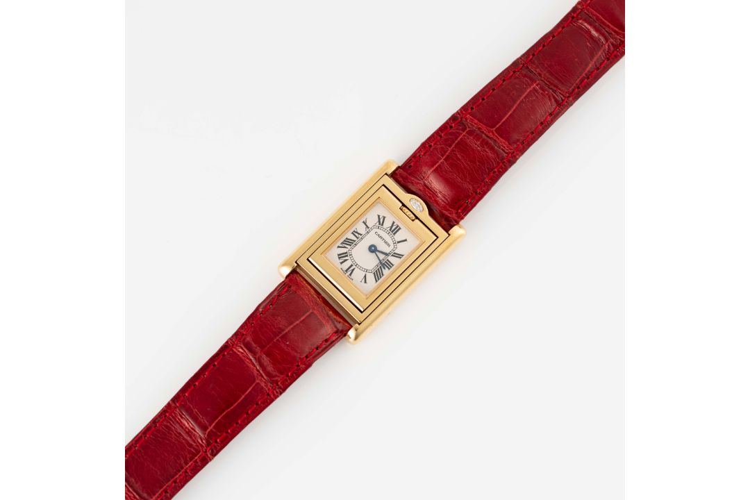 A RARE LADIES 18K SOLID GOLD & DIAMOND CARTIER TANK BASCULANTE WRIST WATCH CIRCA 2000s, REF. 2480 - Image 6 of 10