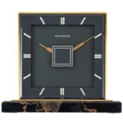 A RARE 8 DAYS ART DECO GILT METAL & MARBLE DOUBLE SIDED JAEGER LECOULTRE DESK CLOCK CIRCA 1930s