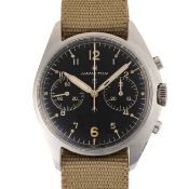 A RARE GENTLEMAN'S STAINLESS STEEL ROYAL AUSTRALIAN NAVY MILITARY HAMILTON PILOTS CHRONOGRAPH
