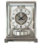 A RARE NICKLE PLATED JAEGER LECOULTRE ATMOS DESK CLOCK CIRCA 1950s, ACCOMPANIED BY ITS ORIGINAL