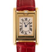 A RARE LADIES 18K SOLID GOLD & DIAMOND CARTIER TANK BASCULANTE WRIST WATCH CIRCA 2000s, REF. 2480