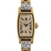 A RARE LADIES 18K SOLID  GOLD & DIAMOND CARTIER TONNEAU ALLONGEE BRACELET WATCH CIRCA 1930s