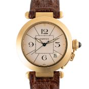 A GENTLEMAN'S SIZE 18K SOLID YELLOW GOLD CARTIER PASHA AUTOMATIC WRIST WATCH CIRCA 1990s, REF.