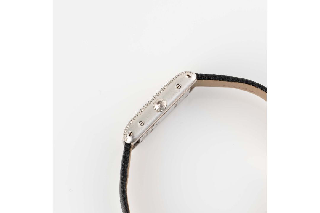 A LADIES 18K SOLID WHITE GOLD & DIAMOND CARTIER TANK MINI ALLONGEE WRIST WATCH DATED 2003, REF. 2525 - Image 7 of 7