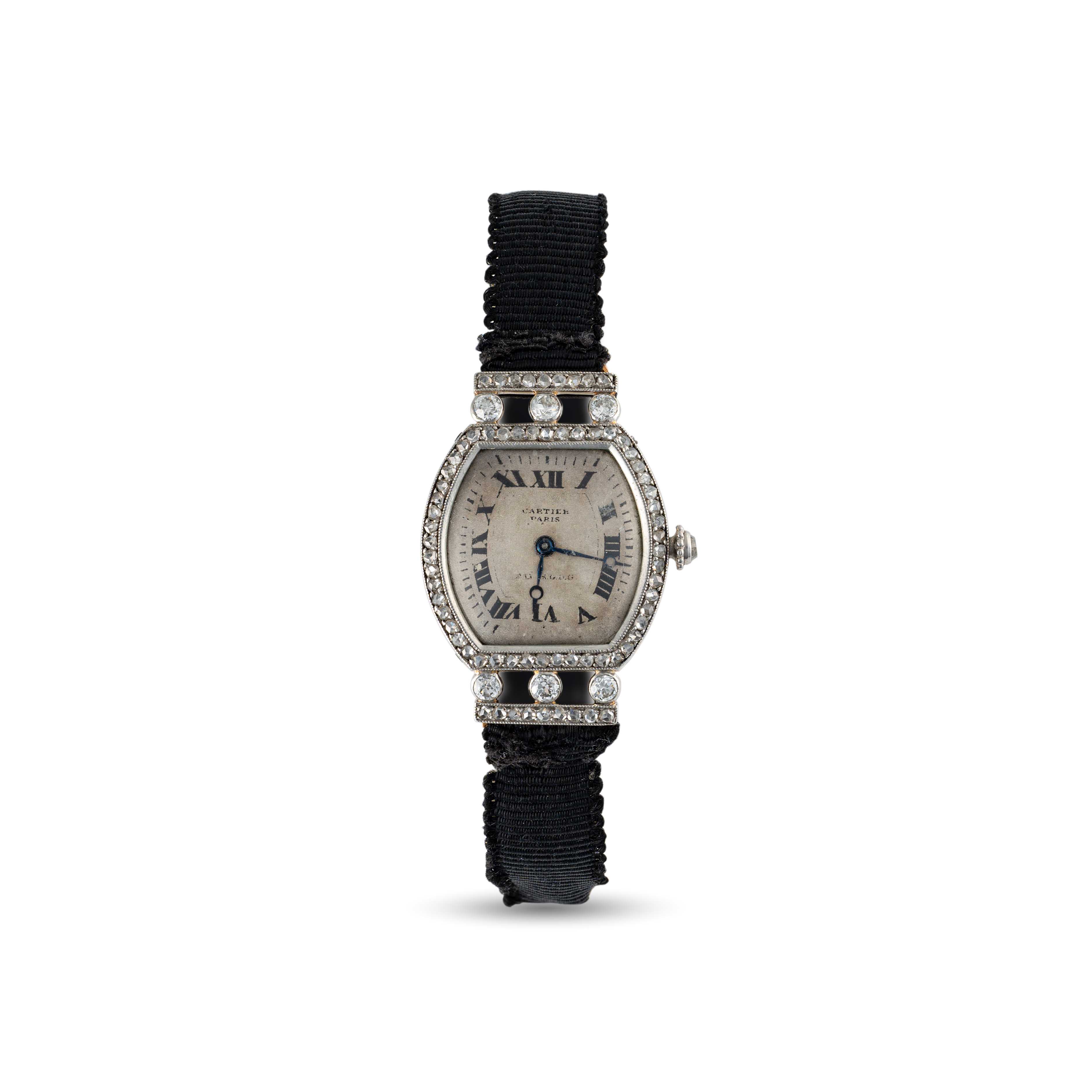A FINE LADIES PLATINUM & 18K SOLID GOLD DIAMOND CARTIER TORTUE WRIST WATCH CIRCA 1930s Movement: - Image 2 of 8