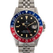 A GENTLEMAN'S SIZE STAINLESS STEEL ROLEX OYSTER PERPETUAL DATE GMT MASTER 
