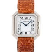 A RARE LADIES 18K SOLID WHITE GOLD CARTIER PARIS CEINTURE WRIST WATCH CIRCA 1980, REF. 78100