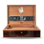 A MAHOGANY LOUIS VUITTON HUMIDOR CIGAR BOX CIRCA 1980s, INCLUDING HYGROMETER, TWO HUMIDITY