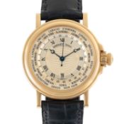 A GENTLEMAN'S SIZE 18K SOLID GOLD BREGUET MARINE HORA MUNDI WORLD TIME AUTOMATIC WRIST WATCH CIRCA