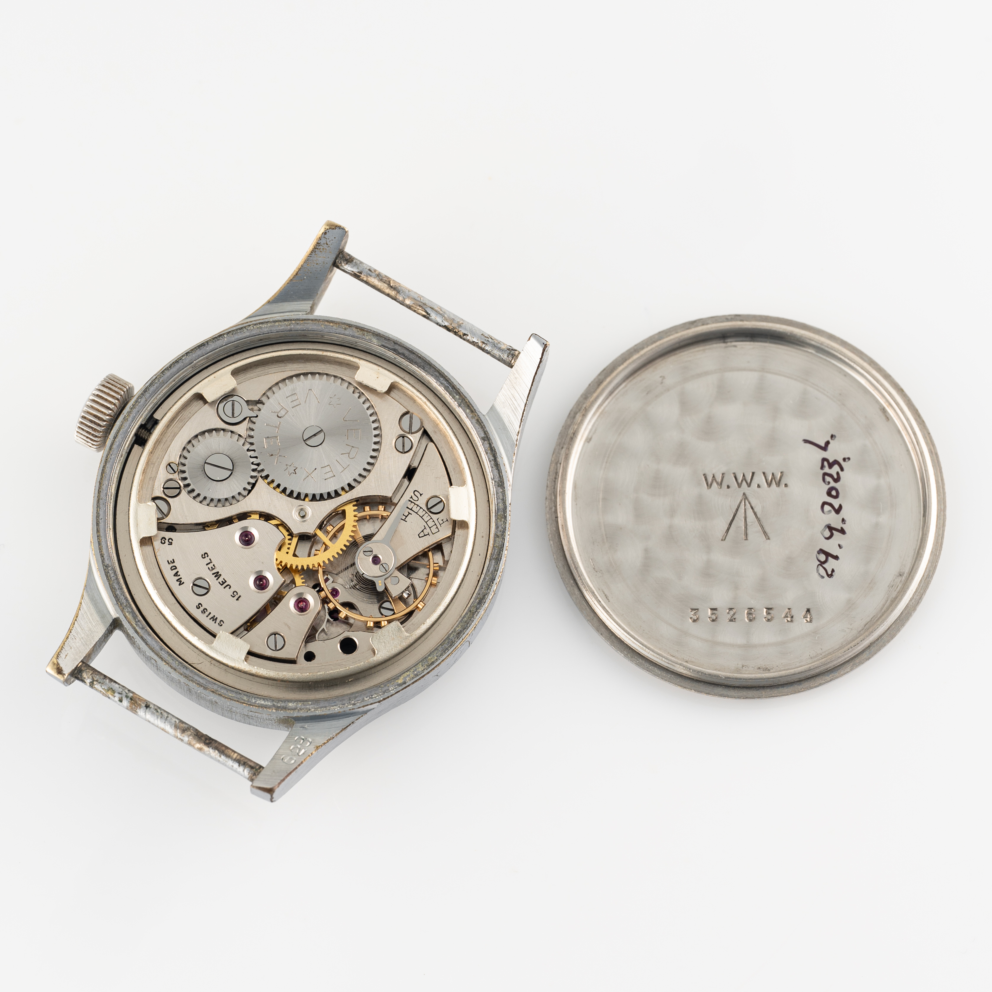 A GENTLEMAN'S BRITISH MILITARY VERTEX W.W.W. WRIST WATCH CIRCA 1945, PART OF THE "DIRTY DOZEN" - Image 8 of 10