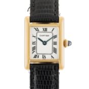 A RARE LADIES 18K SOLID GOLD CARTIER TANK NEW YORK WRIST WATCH CIRCA 1960s Movement: 18J, manual