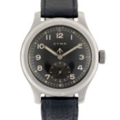 A GENTLEMAN'S STAINLESS STEEL BRITISH MILITARY CYMA W.W.W. WRIST WATCH CIRCA 1945, PART OF THE 