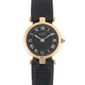 A LADIES SILVER GILT MUST DE CARTIER PARIS VENDOME WRIST WATCH DATED 1982, WITH ORIGINAL BOX,