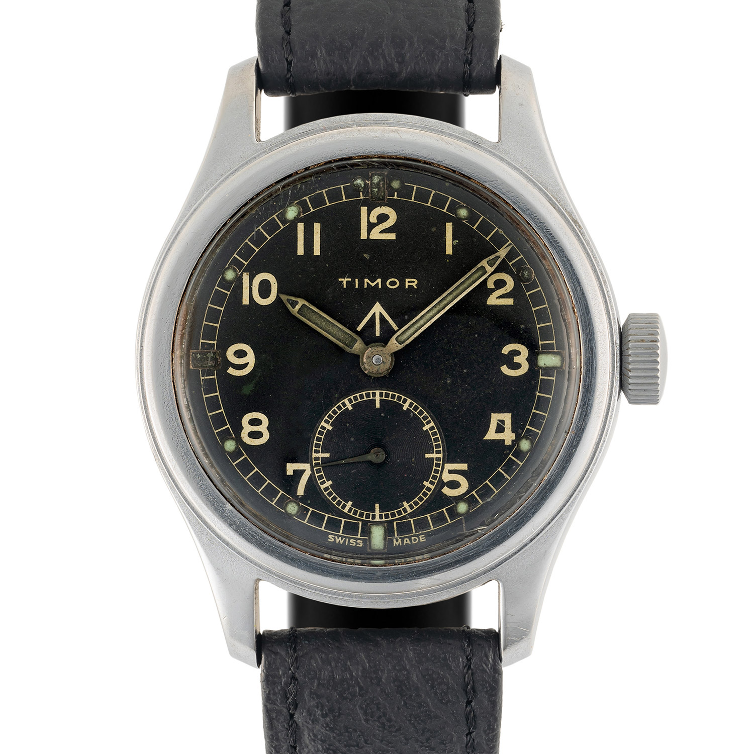 A GENTLEMAN'S STAINLESS STEEL BRITISH MILITARY TIMOR W.W.W. WRIST WATCH CIRCA 1945, PART OF THE "