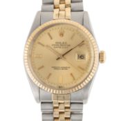 A GENTLEMAN'S SIZE STEEL & GOLD ROLEX OYSTER PERPETUAL DATEJUST BRACELET WATCH CIRCA 1982, REF.