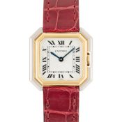 A RARE LADIES 18K SOLID WHITE & YELLOW GOLD CARTIER PARIS CEINTURE WRIST WATCH CIRCA 1980, REF.