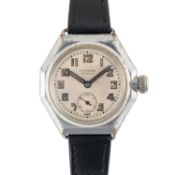 A GENTLEMAN'S SIZE CHROME CASED ROLEX ROLCO OYSTER OCTAGONAL WRIST WATCH CIRCA 1930s, REF. G2190