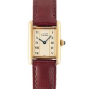 A LADIES SOLID SILVER GILT MUST DE CARTIER PARIS TANK VERMEIL WRIST WATCH CIRCA 1980s, REF.