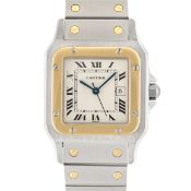 A GENTLEMAN'S SIZE STEEL & GOLD CARTIER SANTOS CARREE BRACELET WATCH CIRCA 1980s, REF. 2961