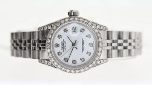 LADIES ROLEX DATEJUST DIAMONDS REFERENCE 69174 CIRCA 1984, circular white dial with diamond dot hour