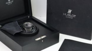 HUBLOT SUPER B BLACK MAGIC FLYBACK CHRONOGRAPH WITH BOX REFERENCE B 1926.12, circular gloss black