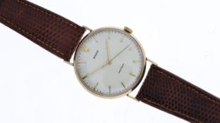 9CT ROLEX PRECISION MECHANICAL WRISTWATCH, circular silver dial with baton hour markers, approx