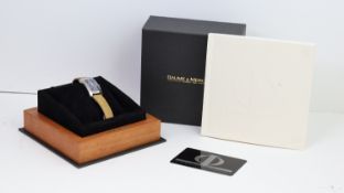 BAUME & MERCIER GENEVE REF 65309 W/BOX & GUARANTEE CARD, approx 23mm blue dial with dauphine hour