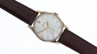 9CT ROLEX PRECISION MECHANICAL WRISTWATCH, circular silver dial with baton hour markers,