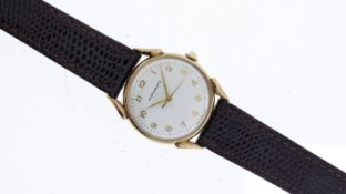 ART DECO 9CT MOVADO CIRCA 1927, silvered dial, gold Arabic numerals, centre seconds, Art Deco case