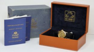 18CT PAMP SUISSE AUTOMATIC 24K DIAL BOX AND PAPERS 1997