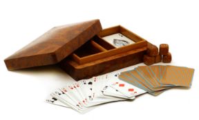A bird's-eye maple games box,