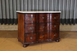 A walnut, crossbanded and inlaid commode,