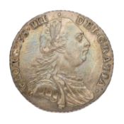 George III, Shilling 1787, with hearts, stop above head, (S.3746), toned and Extremely Fine