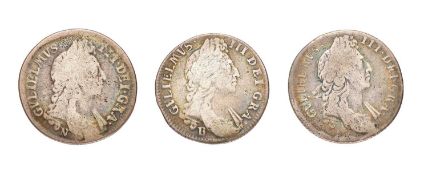3x William III, Shillings, comprising: shilling, 1696, London Mint, first bust (S.3497), Near