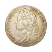 George II, Shilling 1750/46; old laureate and draped bust, plain angles (Bull 1732, ESC 1211, S