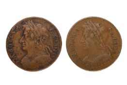 2x Charles II, Halfpennies, to include: 1672 and 1673? last digit of date unclear; (both S.3393)