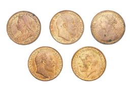 5x High-Grade Halfpennies, comprising: Victoria, 1894 and 1896; Edward VII, 1902 and 1904; and