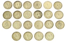 22x Edward VII, Halfcrowns, comprising: (1x) 1902, (2x) 1906, (5x) 1907, (1x) 1908, (10x) 1909,