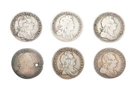 6x George I, Shillings, to include: shilling 1715, first bust, roses and plumes in angles, (S.3645),