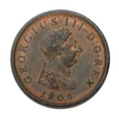 George III, Penny 1806, (S.3780); two minor verdigris spots on obverse, o/wise Good Extremely Fine