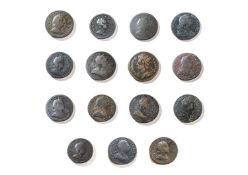 Assorted Stuart and Georgian Halfpennies, 15 coins comprising; Charles II, 1675?; George I, (2x)