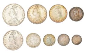 Assortment of Victoria Jubilee Head Coinage, 9 coins comprising: double florin 1889, (2x) halfcrowns
