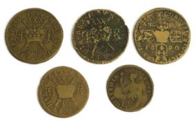 Assorted James II Irish Gunmoney, 5 coins comprising: Crown 1690, overstruck on earlier halfcrown,