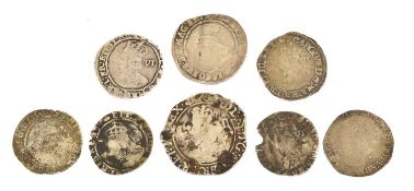 Assortment of English Hammered Coins, 8 coins comprising; (2x) Elizabeth I, sixpences (S.2562 &