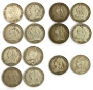 Assorted Victoria Crowns, 14 coins comprising; 1890, 1891, 1893, (2x) 1894, (2x) 1895, (2x) 1896, (