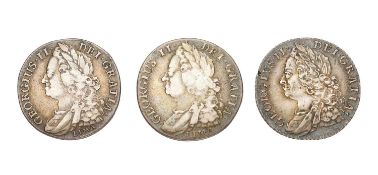 3x George II, Shillings, comprising; (2x) shillings 1745, LIMA, old head, plain angles (S.3703);