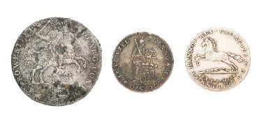 3x German and Dutch Republic Silver Coins, comprising: West Friesland, Ducatoon 1742, with ticket
